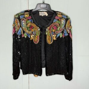 Stenay India Vintage 100% Silk Sequin Beaded Cardigan Jacket